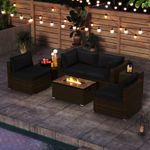7 Pieces Outdoor Furniture Set with 32 Inch Fire Pit Table and Propane Tank Cover-Black view 3