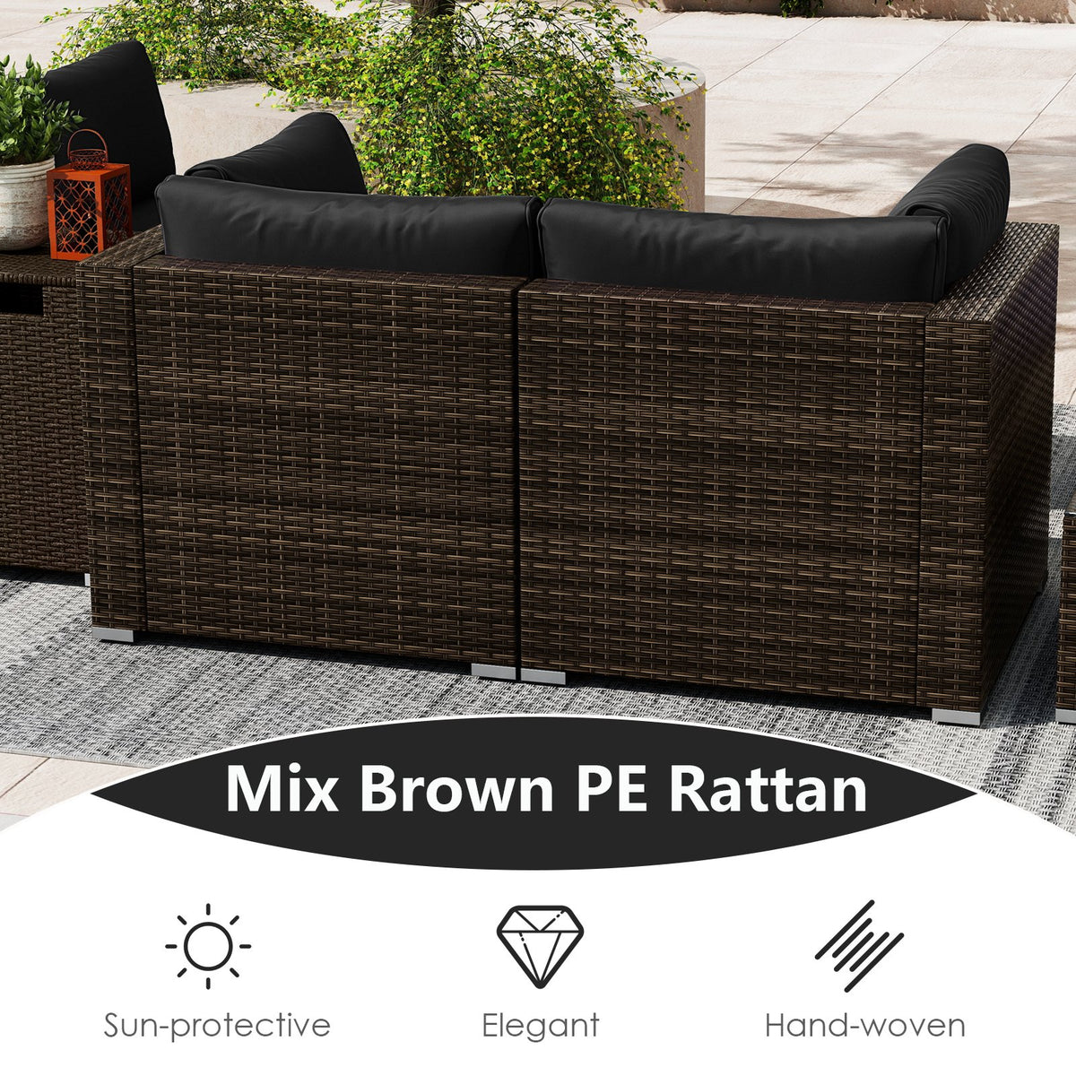 7 Pieces Outdoor Furniture Set with 32 Inch Fire Pit Table and Propane Tank Cover-Black view 8