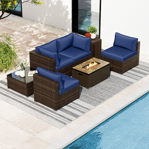 7 Pieces Outdoor Furniture Set with 32 Inch Fire Pit Table and Propane Tank Cover-Navy view 3