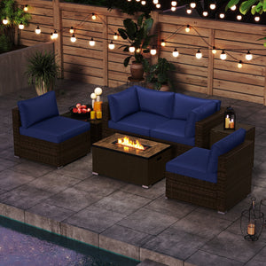 7 Pieces Outdoor Furniture Set with 32 Inch Fire Pit Table and Propane Tank Cover-Navy view 5