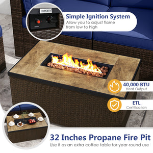 7 Pieces Outdoor Furniture Set with 32 Inch Fire Pit Table and Propane Tank Cover-Navy view 6