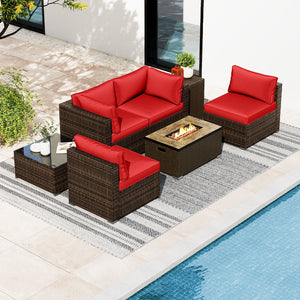 7 Pieces Outdoor Furniture Set with 32 Inch Fire Pit Table and Propane Tank Cover-Red view 2