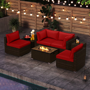 7 Pieces Outdoor Furniture Set with 32 Inch Fire Pit Table and Propane Tank Cover-Red view 3