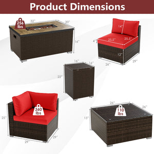 7 Pieces Outdoor Furniture Set with 32 Inch Fire Pit Table and Propane Tank Cover-Red view 5