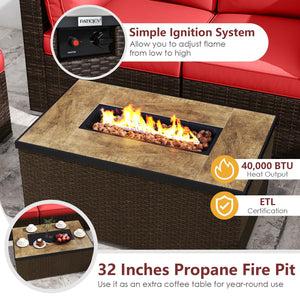 7 Pieces Outdoor Furniture Set with 32 Inch Fire Pit Table and Propane Tank Cover-Red view 6