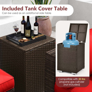 7 Pieces Outdoor Furniture Set with 32 Inch Fire Pit Table and Propane Tank Cover-Red view 7