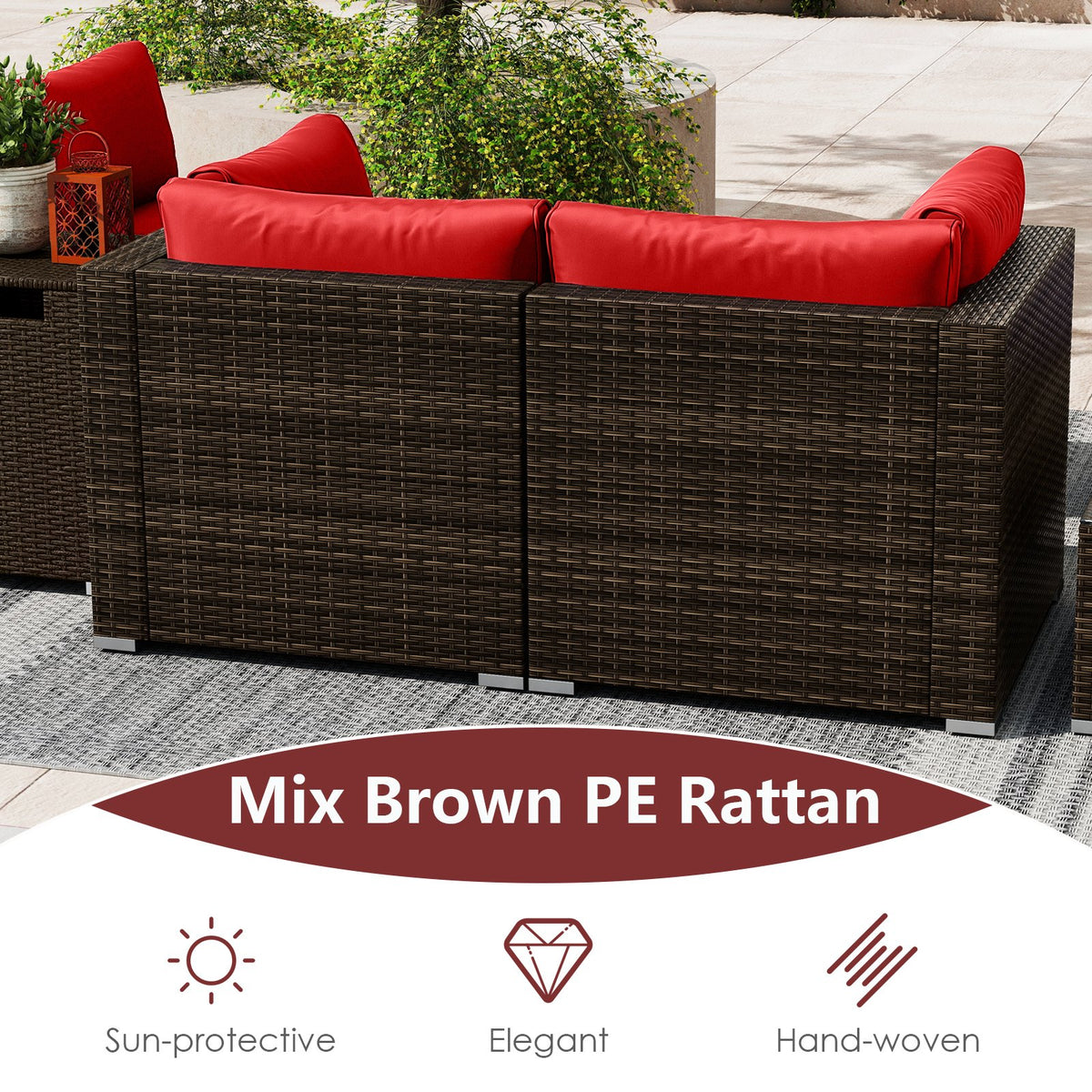 7 Pieces Outdoor Furniture Set with 32 Inch Fire Pit Table and Propane Tank Cover-Red view 8
