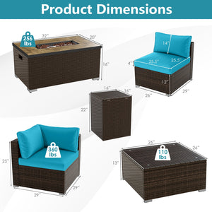 7 Pieces Outdoor Furniture Set with 32 Inch Fire Pit Table and Propane Tank Cover-Turquoise view 5