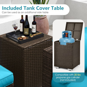7 Pieces Outdoor Furniture Set with 32 Inch Fire Pit Table and Propane Tank Cover-Turquoise view 7