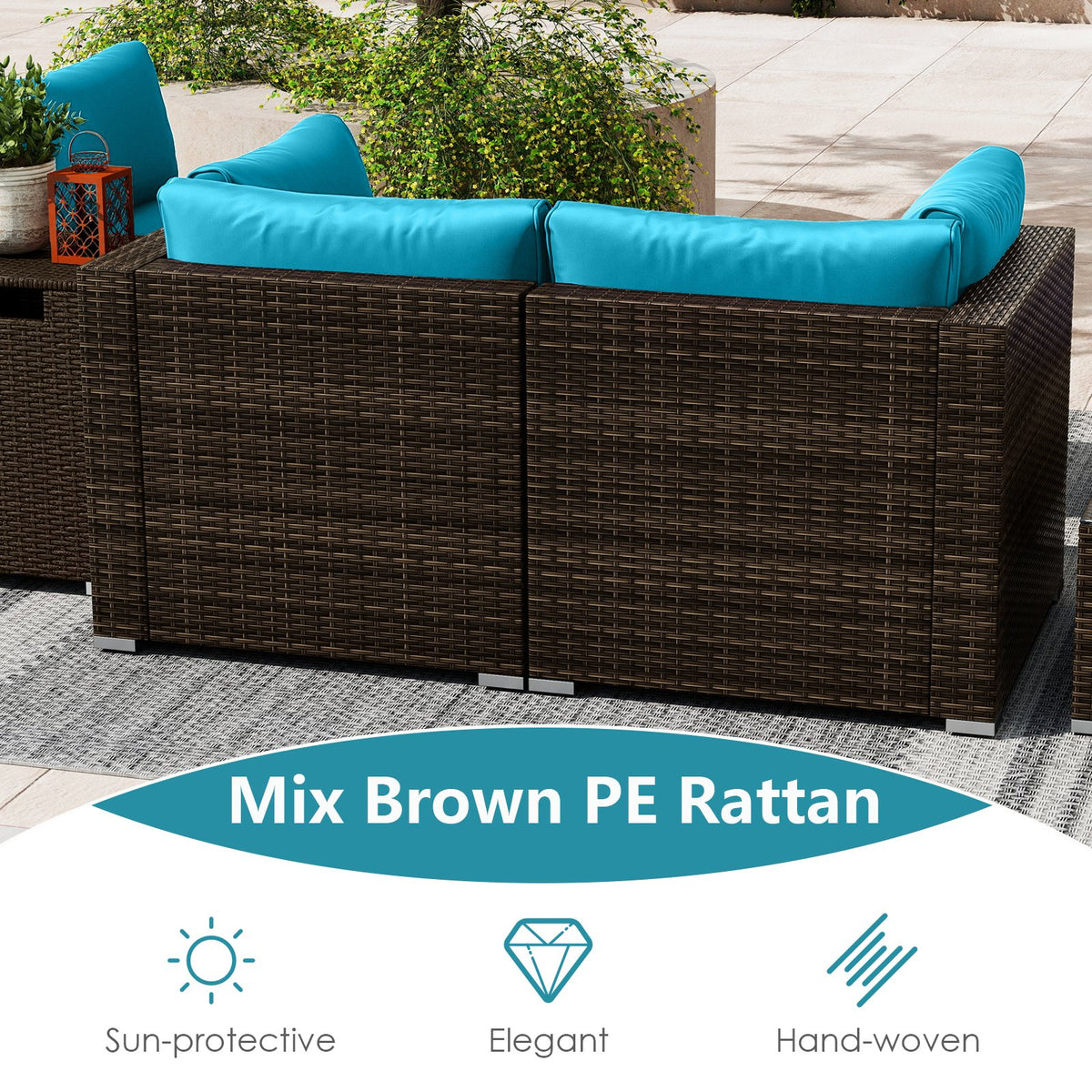 7 Pieces Outdoor Furniture Set with 32 Inch Fire Pit Table and Propane Tank Cover-Turquoise view 8