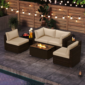7 Pieces Outdoor Furniture Set with 32 Inch Fire Pit Table and Propane Tank Cover-White view 3
