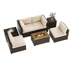 7 Pieces Outdoor Furniture Set with 32 Inch Fire Pit Table and Propane Tank Cover-White view 4