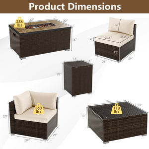 7 Pieces Outdoor Furniture Set with 32 Inch Fire Pit Table and Propane Tank Cover-White view 5