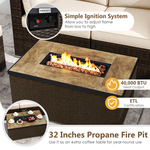 7 Pieces Outdoor Furniture Set with 32 Inch Fire Pit Table and Propane Tank Cover-White view 6