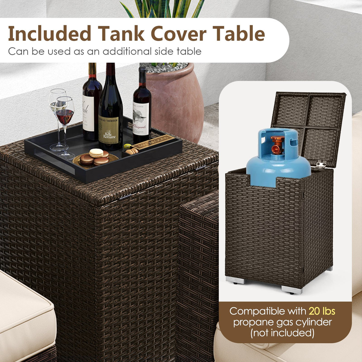 7 Pieces Outdoor Furniture Set with 32 Inch Fire Pit Table and Propane Tank Cover-White view 7