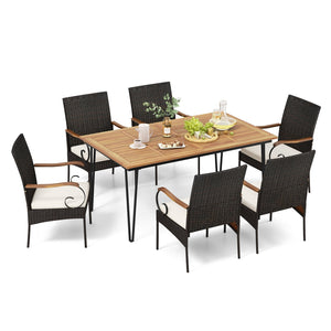 7 Pieces Patio Dining Set with Rattan Armchairs Soft Cushions 2 inches Umbrella Hole