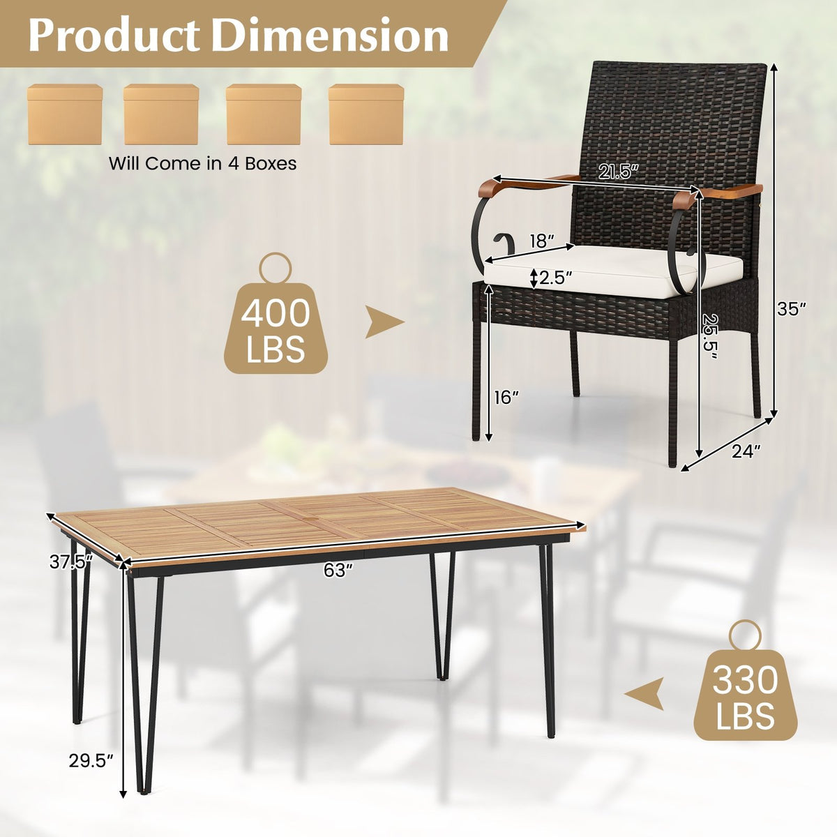 7 Pieces Patio Dining Set with Rattan Armchairs Soft Cushions 2 inches Umbrella Hole view 3
