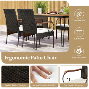7 Pieces Patio Dining Set with Rattan Armchairs Soft Cushions 2 inches Umbrella Hole view 4