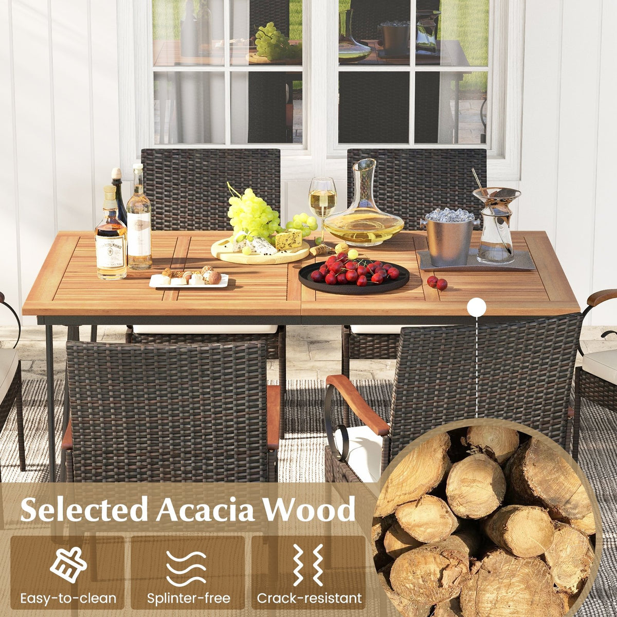 7 Pieces Patio Dining Set with Rattan Armchairs Soft Cushions 2 inches Umbrella Hole view 5