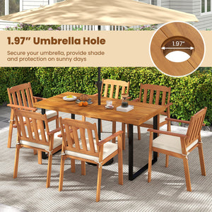 7 Pieces Patio Dining Table Set 63” Rectangle Table and 6 Acacia Wood Armchairs view 9