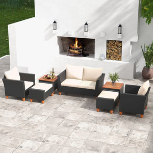 7 Pieces Patio Furniture PE Rattan Sectional Sofa Set with Armchairs and Table-white view 2