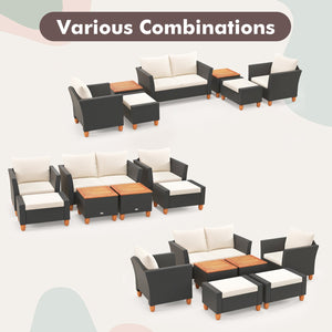 7 Pieces Patio Furniture PE Rattan Sectional Sofa Set with Armchairs and Table-white view 3