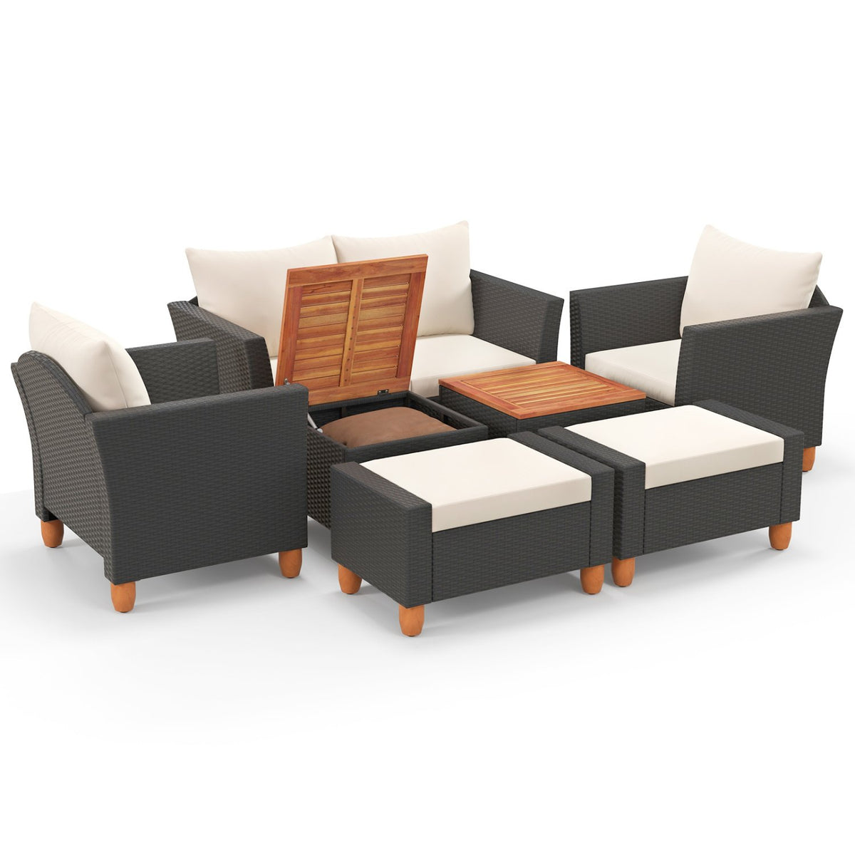 7 Pieces Patio Furniture PE Rattan Sectional Sofa Set with Armchairs and Table-white view 4