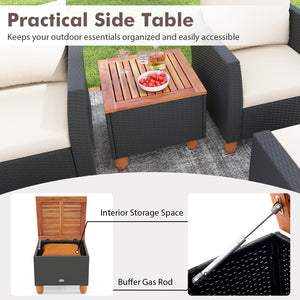 7 Pieces Patio Furniture PE Rattan Sectional Sofa Set with Armchairs and Table-white view 6