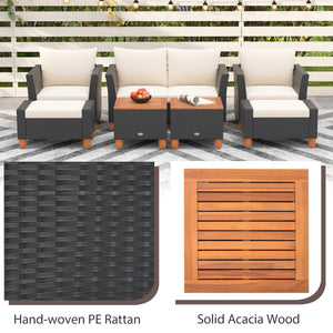 7 Pieces Patio Furniture PE Rattan Sectional Sofa Set with Armchairs and Table-white view 7