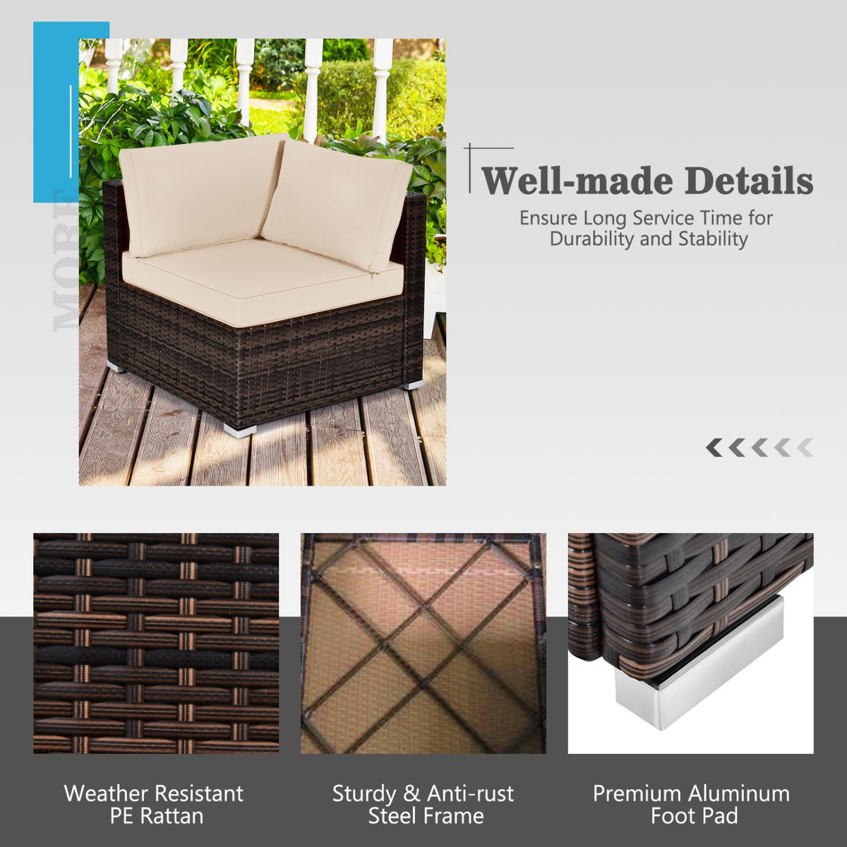 7 Pieces Patio Furniture Set with 35 Inches 50000 BTU Propane Gas Fire Pit Table and Waterproof Cover for Firpit-Beige view 7