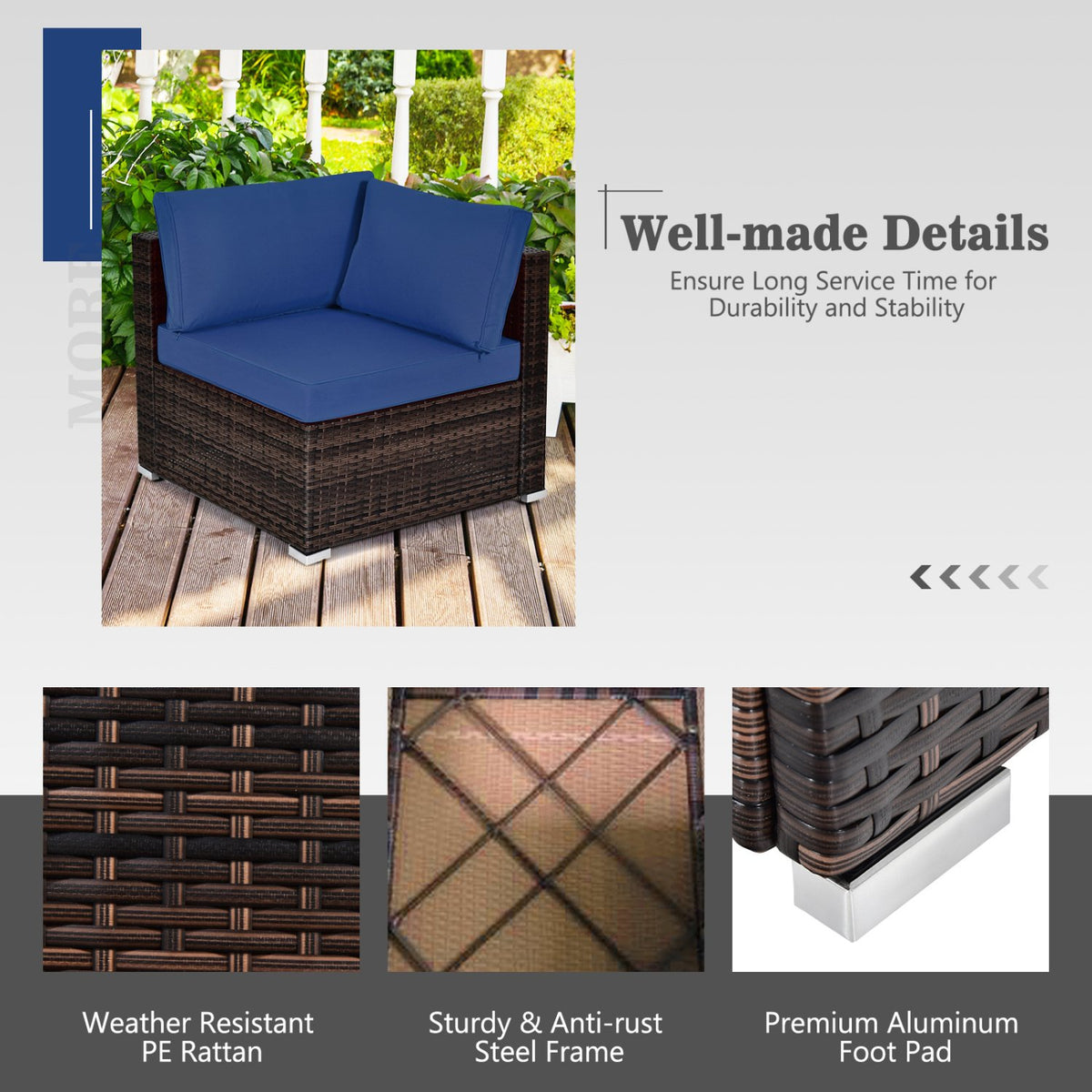 7 Pieces Patio Furniture Set with 35 Inches 50000 BTU Propane Gas Fire Pit Table and Waterproof Cover for Firpit-Navy view 7