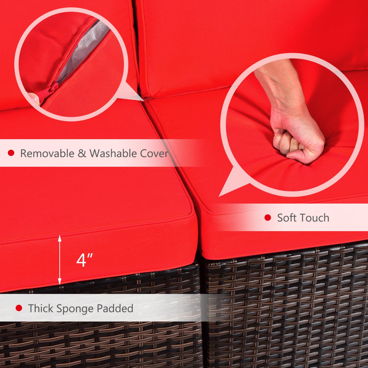 7 Pieces Patio Furniture Set with 35 Inches 50000 BTU Propane Gas Fire Pit Table and Waterproof Cover for Firpit-Red view 6
