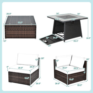 7 Pieces Patio Furniture Set with 35 Inches 50000 BTU Propane Gas Fire Pit Table and Waterproof Cover for Firpit-Turquoise view 4