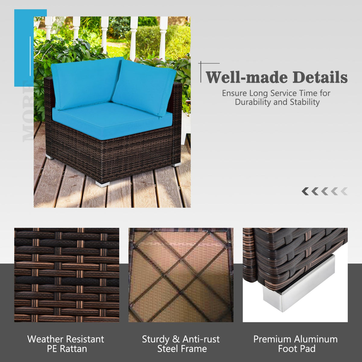 7 Pieces Patio Furniture Set with 35 Inches 50000 BTU Propane Gas Fire Pit Table and Waterproof Cover for Firpit-Turquoise view 7