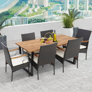 7 Pieces Patio Rattan Dining Set with 2 Inches Umbrella Hole-Curved Handrail view 2