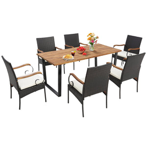 7 Pieces Patio Rattan Dining Set with 2 Inches Umbrella Hole-Curved Handrail view 4