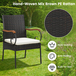 7 Pieces Patio Rattan Dining Set with 2 Inches Umbrella Hole-Curved Handrail view 5