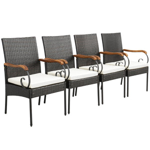 7 Pieces Patio Rattan Dining Set with 2 Inches Umbrella Hole-Curved Handrail view 8