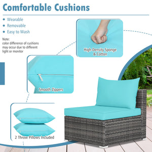 7 Pieces Patio Rattan Furniture Set with Sectional Sofa Cushioned-Turquoise view 8