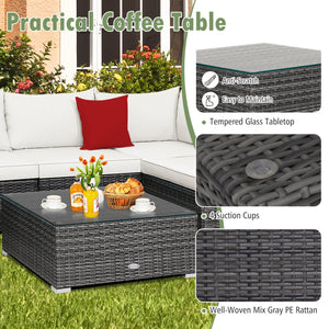 7 Pieces Patio Rattan Furniture Set Sectional Sofa Garden Cushion-White view 10