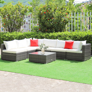 7 Pieces Patio Rattan Furniture Set Sectional Sofa Garden Cushion-White view 2