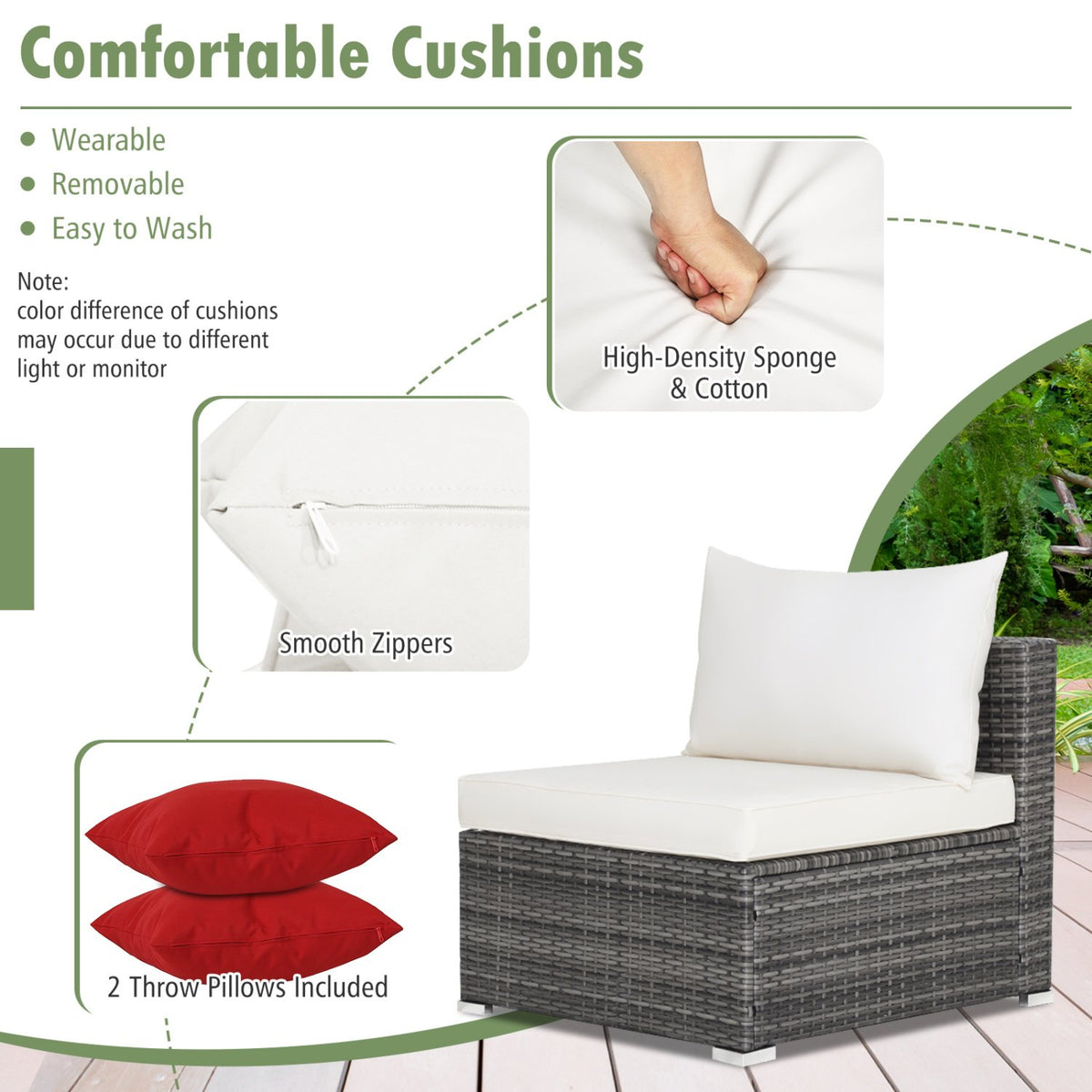 7 Pieces Patio Rattan Furniture Set Sectional Sofa Garden Cushion-White view 9