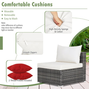 7 Pieces Patio Rattan Furniture Set Sectional Sofa Garden Cushion-White view 9