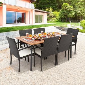 7 Pieces Patio Wicker Cushioned Dining Set with Umbrella Hole view 2