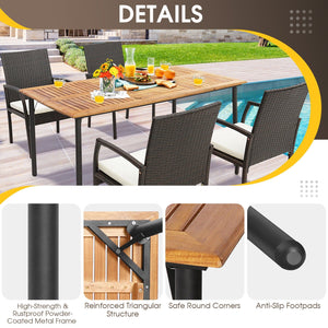 7 Pieces Patio Wicker Cushioned Dining Set with Umbrella Hole view 7