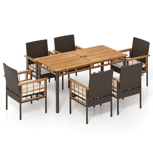 7 Pieces PE Wicker Patio Dining Set for Garden and Backyard view 4