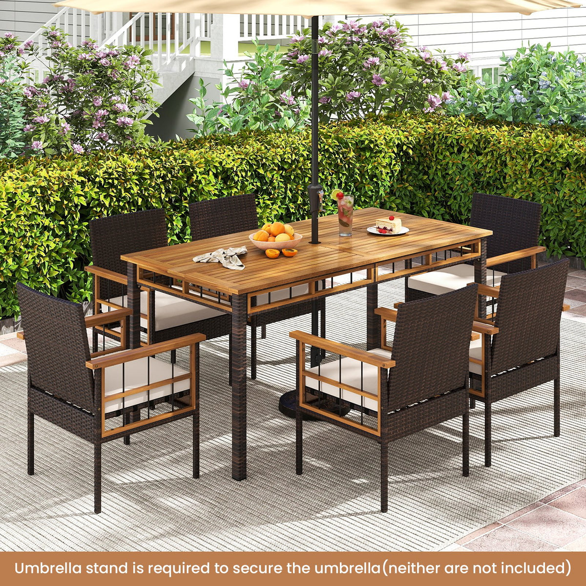 7 Pieces PE Wicker Patio Dining Set for Garden and Backyard view 6