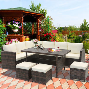 7 Pieces Wicker Patio Furniture Set-White view 3