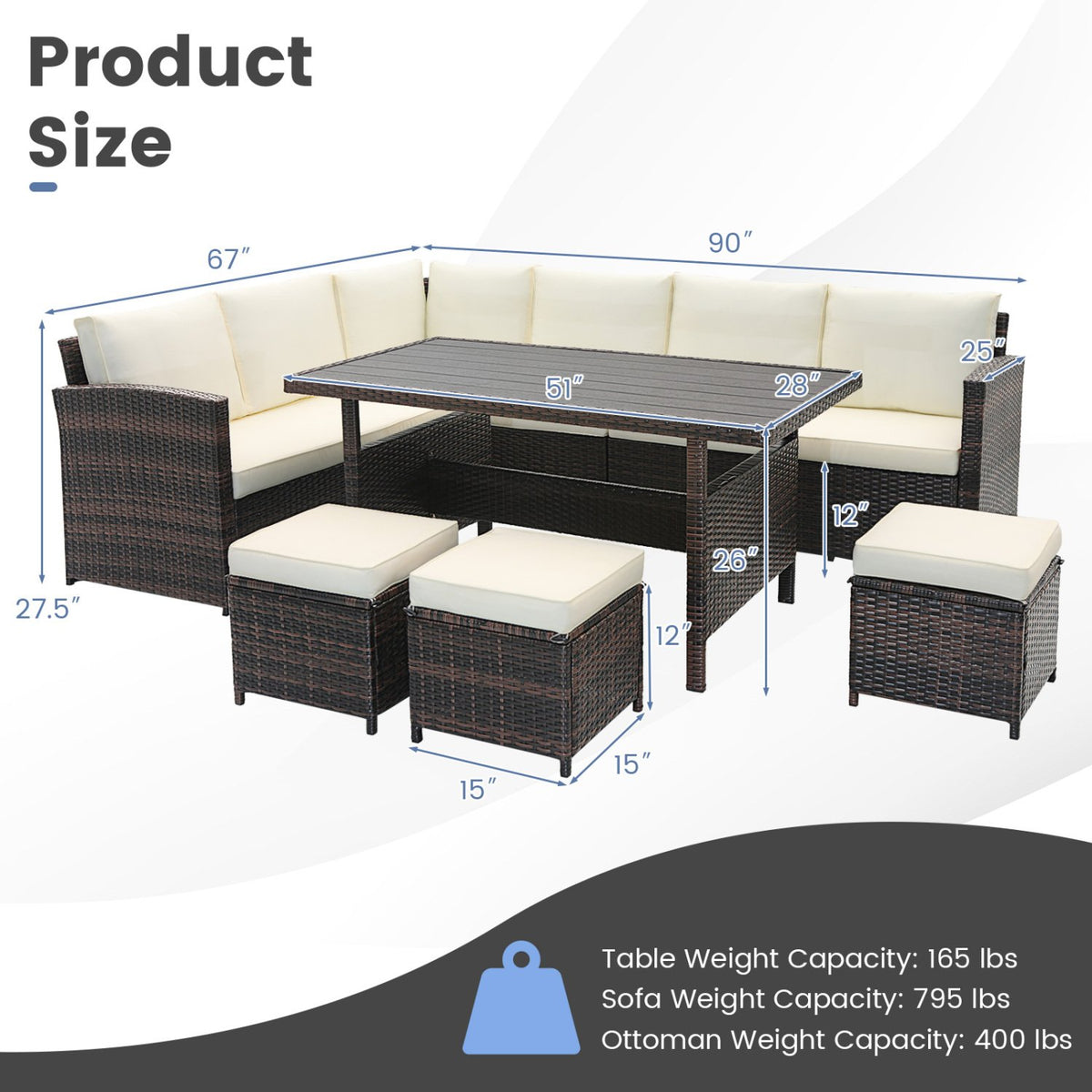 7 Pieces Wicker Patio Furniture Set-White view 5