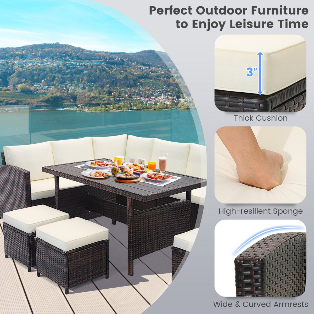 7 Pieces Wicker Patio Furniture Set-White view 6